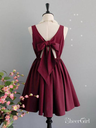 Burgundy Homecoming Dresses Knee Length Plum Short Bridesmaid Dress ARD1480-SheerGirl