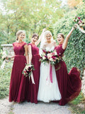 Burgundy Long Bridesmaid Dresses Moest Lace Applique Formal Dress ARD1771-SheerGirl