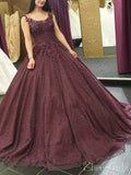 Burgundy Long Prom Dresses Formal Ball Gown With Lace Applique ARD2101-SheerGirl