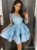 Burgundy Long Sleeve Homecoming Dresses Lace Maroon Short Prom Dress ARD1527-SheerGirl