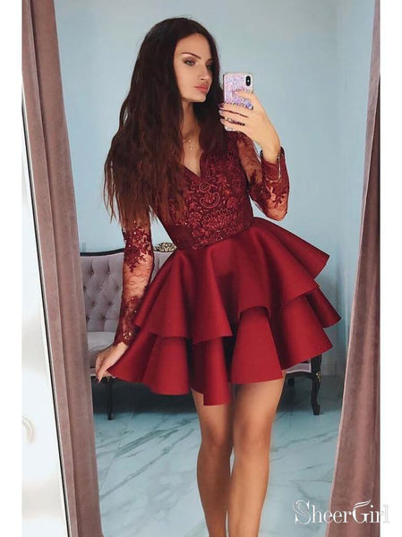 chinese dress ladies Sequins Embellished Mini Homecoming Dress w/ Long Sleeves & Zipper Bac –  smcfashion.com main image 1