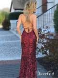 Burgundy Mermaid Prom Dresses Sexy Backless Long Maroon Formal Dresses APD3276-SheerGirl
