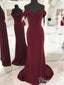 Vínové šaty na ples Mermaid, jednoduché levné dlouhé společenské šaty APD3158