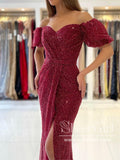 Burgundy Off The Shoulder Long Formal Dresses MermaidProm Dresses With Slit ARD2865-SheerGirl