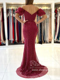 Burgundy Off The Shoulder Long Formal Dresses MermaidProm Dresses With Slit ARD2865-SheerGirl