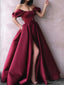 Burgundy Off The Shoulder Prom Dresses Long Formal Dresses With Slit ARD2327