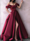 Burgundy Off The Shoulder Prom Dresses Long Formal Dresses With Slit ARD2327-SheerGirl