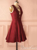 Burgundy Short Homecoming Dresses V-neck Chic Graduation Dress ARD1541-SheerGirl