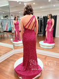 Burgundy Single Shoulder Sparkly Prom Dresses Sheath Formal Dress Mermaid Party Dress ARD2053B-SheerGirl