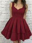 Burgundy V-neck Homecoming Dress Tiered Skirt Graduation Dresses ARD2402