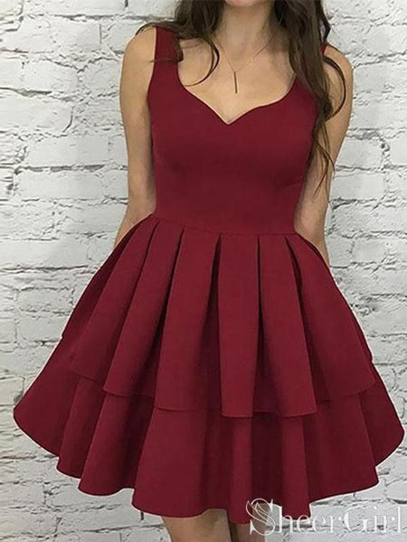 maroon graduation dresses Burgundy V-neck Homecoming Dress Tiered Skirt ARD2402 Shoe Size:14M Chic White Blazer Dress 000 graduates in Russia season_Spring
