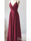 Burgundy V-neck Prom Dress Spaghetti Strap Long Evening Dresses ARD2412