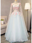 Butterfly Appliqued Long Blue Princess Ball Gowns Cap Sleeve A Line V Neck Prom Dresses ARD1055