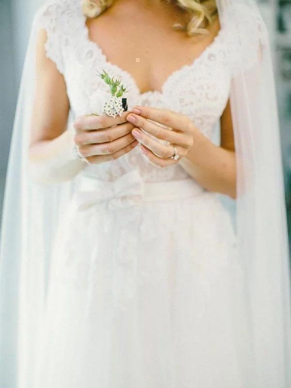 Cap Sleeve Beach Wedding Dresses V Neck Cheap Long Summer Wedding Dress AWD1087-SheerGirl