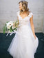 Cap Sleeve Beach Wedding Dresses V Neck Cheap Long Summer Wedding Dress AWD1087