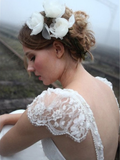 Cap Sleeve Country Wedding Dresses Backless Ivory Beach Wedding Dresses AWD1082-SheerGirl