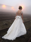 Cap Sleeve Country Wedding Dresses Backless Ivory Beach Wedding Dresses AWD1082-SheerGirl