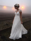 Vestidos de novia campestres con manga casquillo Vestidos de novia de playa de marfil sin espalda AWD1082 