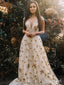 Cap Sleeve Gold Lace Prom Dresses See Through Neckline Formal Dress ARD1967