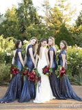 Cap Sleeve Navy Blue Bridesmaid Dress Sequin Mother of the Bride Dresses APD3343-SheerGirl