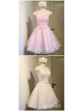 Cap Sleeves Pink Homecoming Dresses Lace Organza Cheap Cute Homecoming Dresses ARD1212-SheerGirl