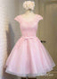 Cap Sleeves Pink Homecoming Dresses Lace Organza Cheap Cute Homecoming Dresses ARD1212