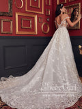 Cap Sleeves Sweetheart Neck Ball Gown Vintage Lace Wedding Dress AWD1865-SheerGirl
