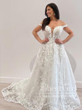 Cap Sleeves Sweetheart Neck Ball Gown Vintage Lace Wedding Dress AWD1865-SheerGirl
