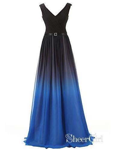Celebrity Style Ombre Formal Dresses Evening Gowns V Neck Prom Dresses ARD1410-SheerGirl