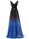 Celebrity Style Ombre Formal Dresses Evening Gowns V Neck Prom Dresses ARD1410-SheerGirl
