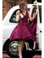 Vestidos de dama de honor hasta la rodilla, color morado Tyrian, estilo famoso, ARD1455 
