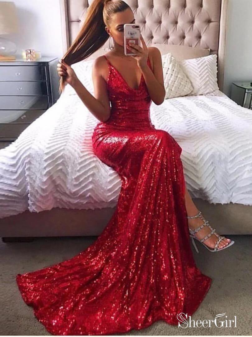 Champagne Gold Mermaid Prom Dresses Side Slit Backless Formal Dresses APD3467 Champagne Gold Mermaid Prom Dresses Side Slit Backless Formal Dresses