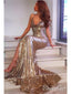 Vestidos de fiesta de sirena dorados champán con abertura lateral y espalda descubierta vestidos formales APD3467 