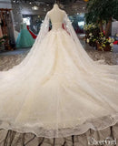 Champagne High Neck Lace Ball Gown Wedding Dresses Beaded Quinceanera Dresses AWD1416-SheerGirl