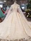 Champagne High Neck Lace Ball Gown Wedding Dresses Beaded Quinceanera Dresses AWD1416