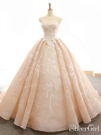 Champagne Lace Ball Gown Prom Dresses Princess Sweet 16 Dress ARD1938-SheerGirl