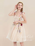 Champagne Short Tulle Prom Dress 3D Colorful Floral Fairy Homecoming Dress ARD2845-SheerGirl