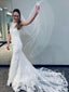 Vestido de novia de encaje chantilly con cola semi-catedral, vestido de novia con espalda de nadador AWD1722 