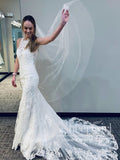 Chantilly Lace Wedding Gown with Semi-Cathedral Train Racer Back Wedding Dress AWD1722-SheerGirl