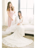 Chapel Train Ivory Sheath Lace Wedding Dresses with Sleeves AWD1300-SheerGirl