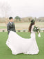 Chapel Train Ivory Sheath Lace Wedding Dresses with Sleeves AWD1300