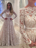 Chapel Train Vintage Lace Wedding Dresses Long Sleeves Wedding Gown apd2174-SheerGirl