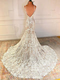 Charming Wedding Dresses With Vintage Lace Sheath Bridal Dress with Chapal Train AWD1836-SheerGirl