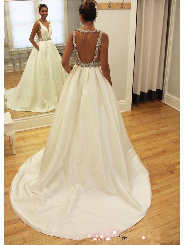 Cheap A Line Beaded Ivory Beach Wedding Dresses Plus Size Backless Bridal Gowns SheerGirl Cheap A Line Beaded Ivory Beach Wedding Dresses Plus Size Backless Bridal Gowns SheerGirl