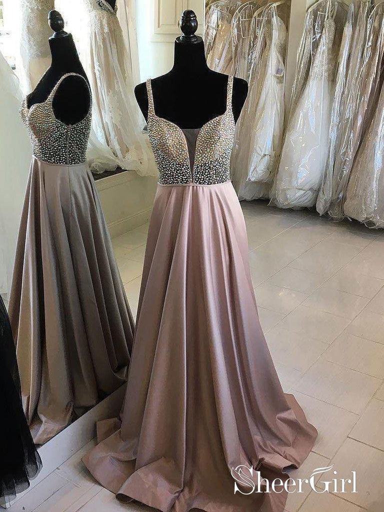Cheap Beaded Long Prom Dresses A Line V-Neck Spaghetti Strap Military Ball Gowns|Sheergirl.com SheerGirl Cheap Beaded Long Prom Dresses A Line V-Neck Spaghetti Strap Military Ball Gowns|Sheergirl.com SheerGirl