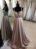 Cheap Beaded Long Prom Dresses A Line V-Neck Spaghetti Strap Military Ball Gowns APD3389-SheerGirl