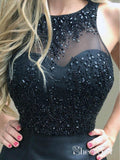 Cheap Black Beaded Prom Dresses Long A Line Formal Military Ball Gowns APD3328-SheerGirl
