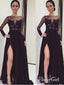 Levné černé plesové šaty průhledné plesové šaty s dlouhým rukávem APD1674 