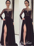 Cheap Black Prom Dresses See Through Long Sleeve Prom Dresses APD1674-SheerGirl