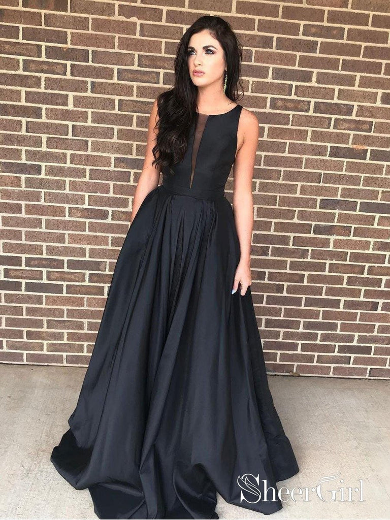 Black Satin Prom Dress, Black Satin Evening Gown - Ucenter Dress